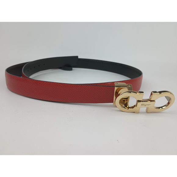 Salvatore Ferragamo Women\'s Red Black Reversible Leather Belt Gold Gancini 100 main image 6